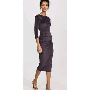 James Perse Fitted Low Back Velvet Dress Fig Purple Size 3 (Large) Midi Bodycon